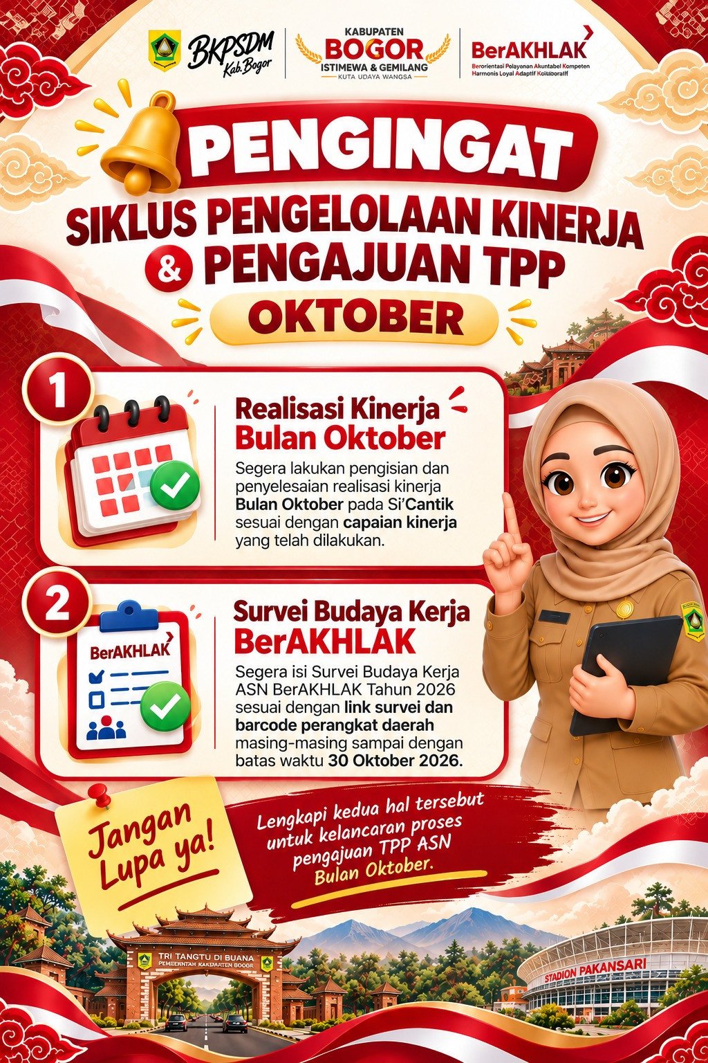 PENGINGAT SIKLUS PENGELOLAAN KINERJA DAN PENGAJUAN TPP BULAN OKTOBER 2026